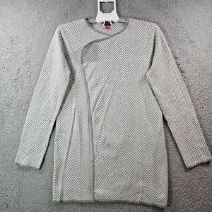 Vince Camuto Open‎ Front Cardigan Women Medium Herringbone Plaid Gray White